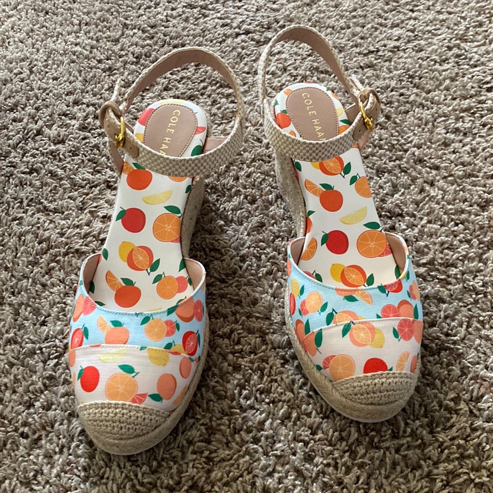 Cole Haan Cloudfeel Espadrille Wedge Citrus Fruit Print